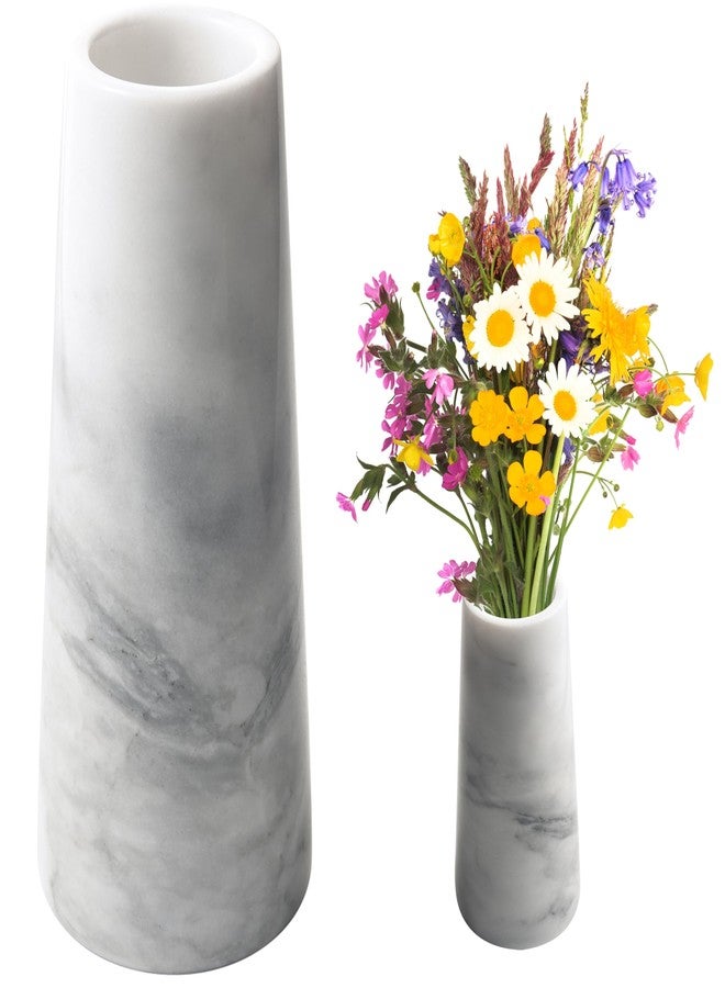 Moreast A Grade Natural Marble White Flower Vase, Finely Polished Stone, Decorative Modern Floral Vase, Concisely Designed Centerpiece, Bedroom, Office Wedding (Cylinder) - Image 3
